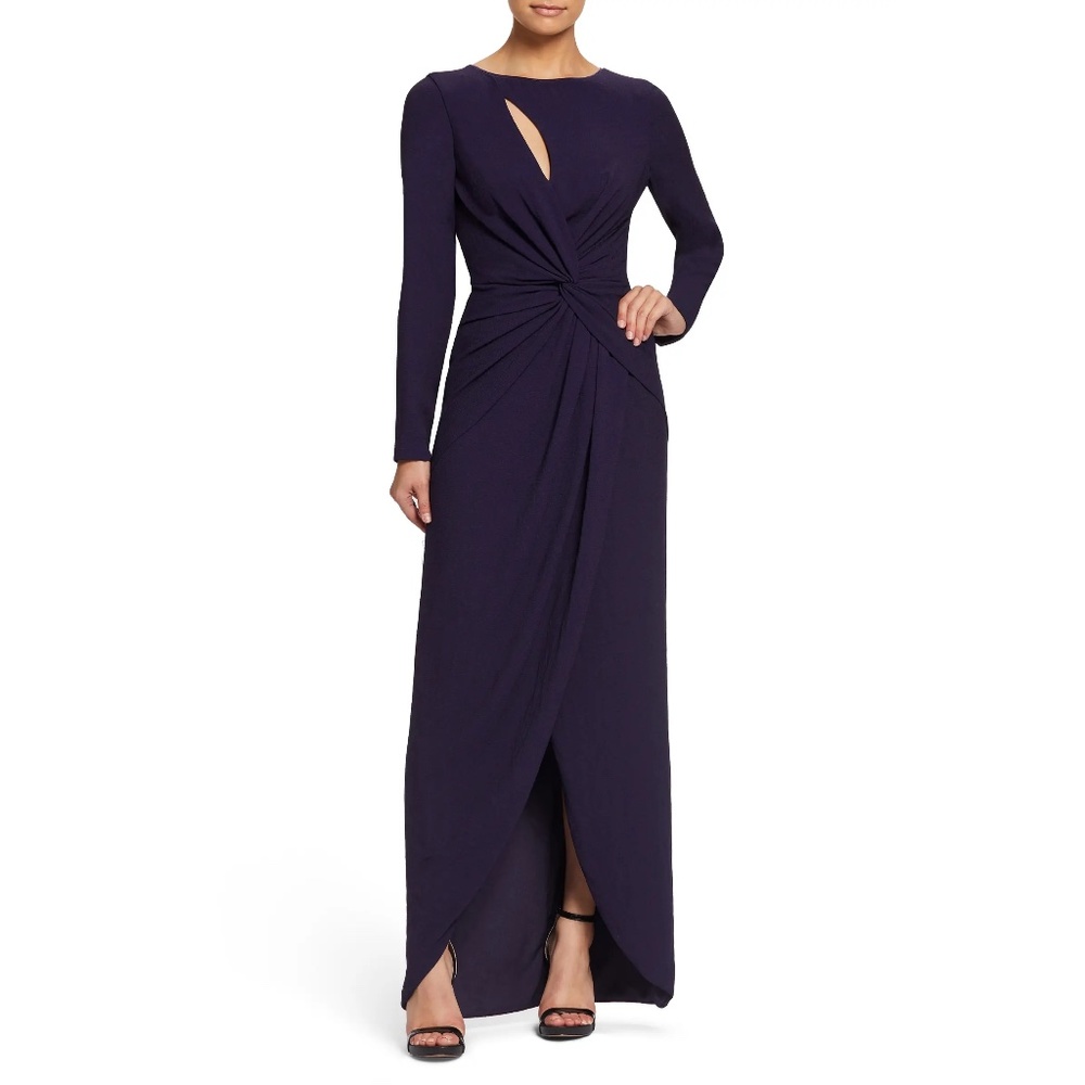 NWOT Dress the Population Naomi Twist Front Crepe Gown Boysenberry, M